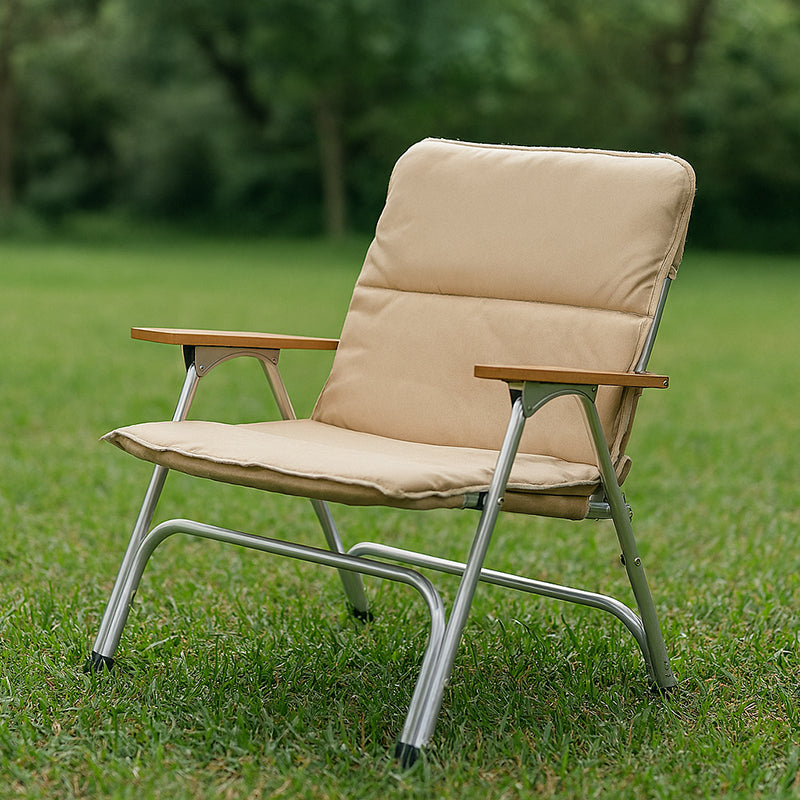 Modern Minimalist Rectangle Aluminum Oxford & Textilene Fabric PVC Pearl Cotton Outdoor Foldable Camping Chair Backrest Armrest For Garden