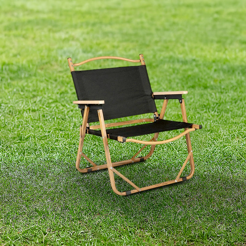 Modern Minimalist Rectangle Outdoor Carbon Steel Aluminum Alloy Beech Wood Oxford Fabric PET Foldable Portable Detachable Camping Chair Backrest Armrest For Garden