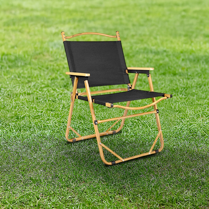 Modern Minimalist Rectangle Outdoor Carbon Steel Aluminum Alloy Beech Wood Oxford Fabric PET Foldable Portable Detachable Camping Chair Backrest Armrest For Garden