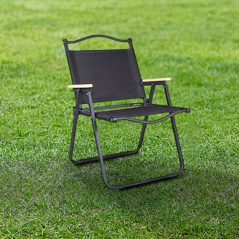 Modern Minimalist Rectangle Outdoor Carbon Steel Aluminum Alloy Beech Wood Oxford Fabric PET Foldable Portable Detachable Camping Chair Backrest Armrest For Garden