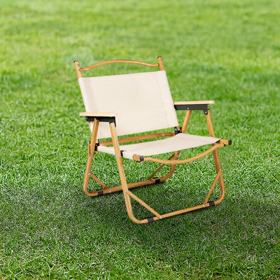 Modern Minimalist Rectangle Outdoor Carbon Steel Aluminum Alloy Beech Wood Oxford Fabric PET Foldable Portable Detachable Camping Chair Backrest Armrest For Garden