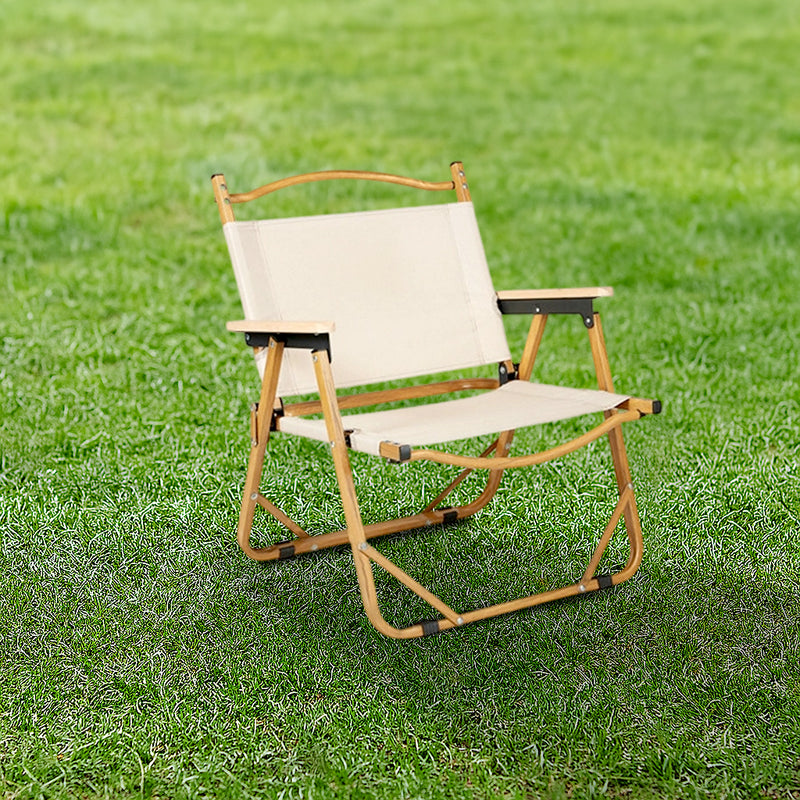 Modern Minimalist Rectangle Outdoor Carbon Steel Aluminum Alloy Beech Wood Oxford Fabric PET Foldable Portable Detachable Camping Chair Backrest Armrest For Garden