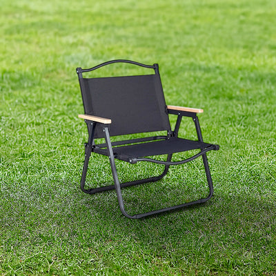 Modern Minimalist Rectangle Outdoor Carbon Steel Aluminum Alloy Beech Wood Oxford Fabric PET Foldable Portable Detachable Camping Chair Backrest Armrest For Garden