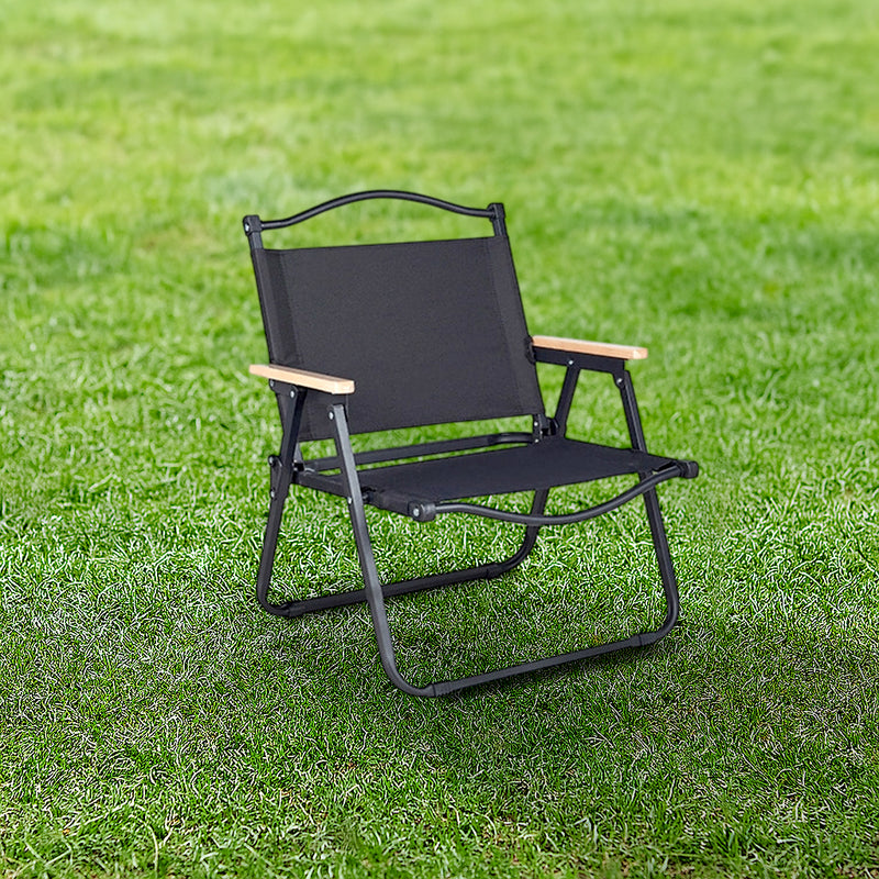 Modern Minimalist Rectangle Outdoor Carbon Steel Aluminum Alloy Beech Wood Oxford Fabric PET Foldable Portable Detachable Camping Chair Backrest Armrest For Garden