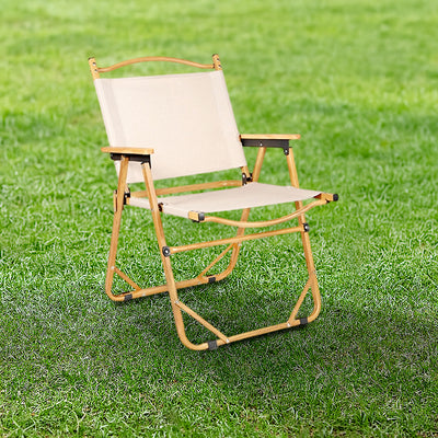 Modern Minimalist Rectangle Outdoor Carbon Steel Aluminum Alloy Beech Wood Oxford Fabric PET Foldable Portable Detachable Camping Chair Backrest Armrest For Garden