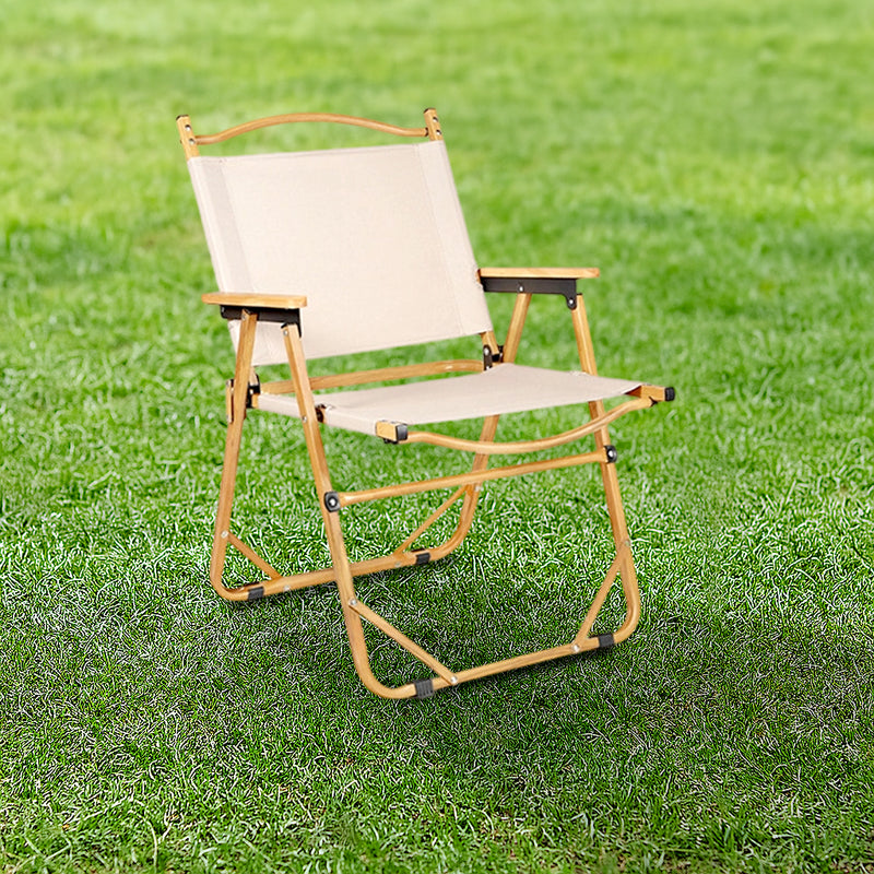 Modern Minimalist Rectangle Outdoor Carbon Steel Aluminum Alloy Beech Wood Oxford Fabric PET Foldable Portable Detachable Camping Chair Backrest Armrest For Garden