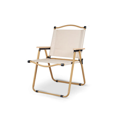 Modern Minimalist Rectangle Outdoor Carbon Steel Aluminum Alloy Beech Wood Oxford Fabric PET Foldable Portable Detachable Camping Chair Backrest Armrest For Garden