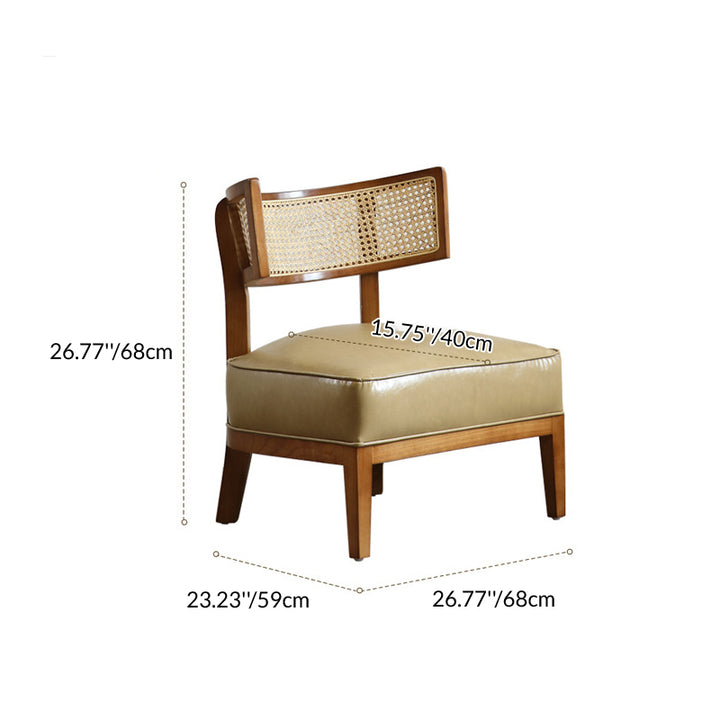 Traditional Rustic Arc Rectangular Ash Wood Faux Leather Sponge Rattan Weaving Accent Chair Backrest Armless For Living Room