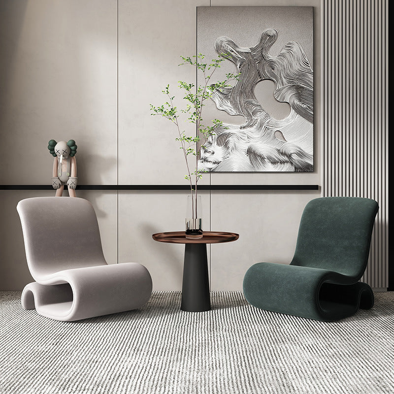 Contemporary Creative S-Shape Solid Wood Matte Velvet Sponge Accent Chair Backrest Armless For Living Room