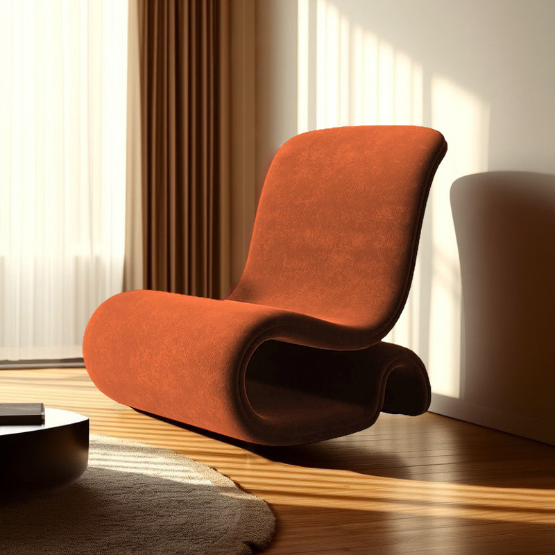Contemporary Creative S-Shape Solid Wood Matte Velvet Sponge Accent Chair Backrest Armless For Living Room