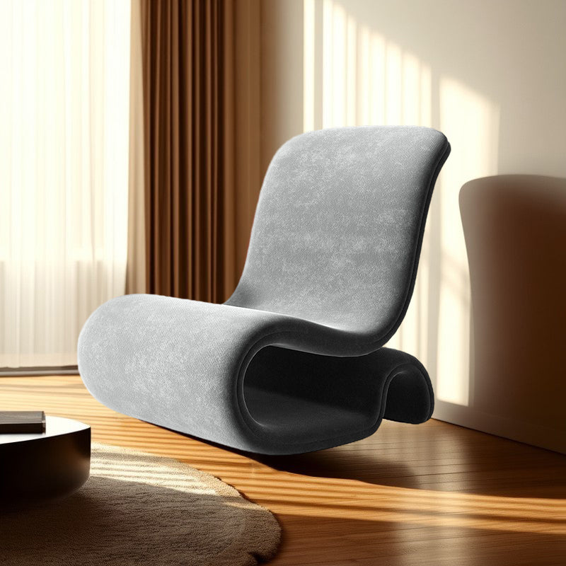 Contemporary Creative S-Shape Solid Wood Matte Velvet Sponge Accent Chair Backrest Armless For Living Room