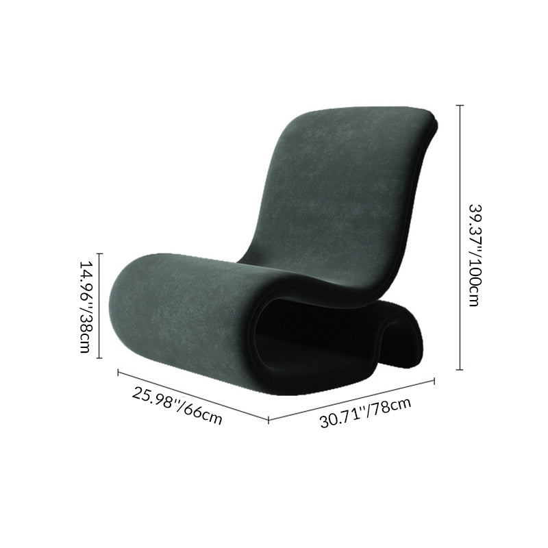 Contemporary Creative S-Shape Solid Wood Matte Velvet Sponge Accent Chair Backrest Armless For Living Room