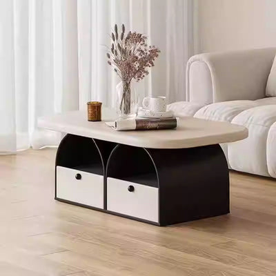 Modern Art Deco Eyeglasses Plywood Rubberwood & MDF Coffee Table 4-Drawer For Living Room