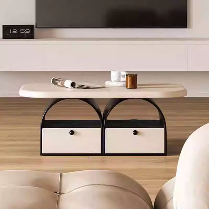 Modern Art Deco Eyeglasses Solid Wood Plywood Rubberwood &amp; MDF Coffee Table 4-Drawer For Living Room