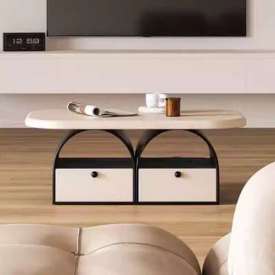Modern Art Deco Eyeglasses Plywood Rubberwood & MDF Coffee Table 4-Drawer For Living Room
