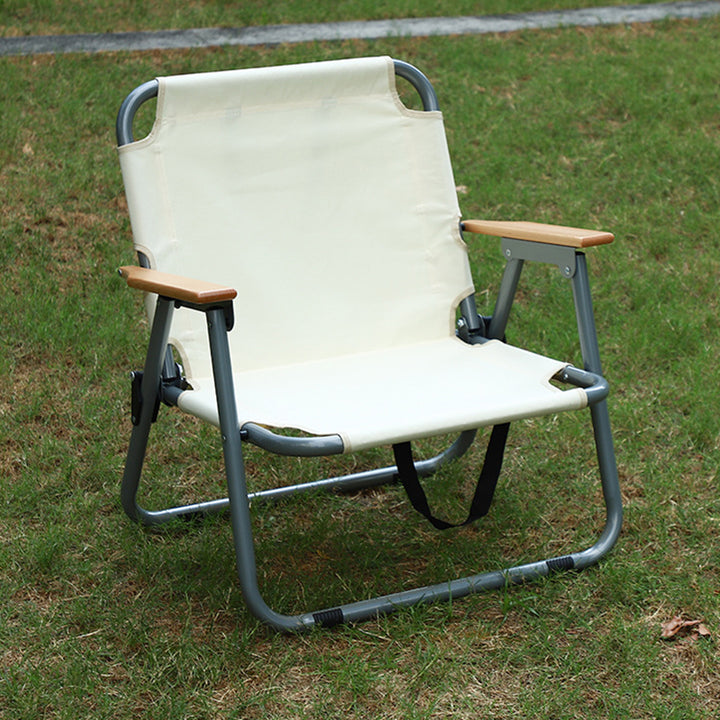 Silla de camping plegable de acero al carbono rectangular minimalista moderna con respaldo y reposabrazos de tela Oxford para jardín 