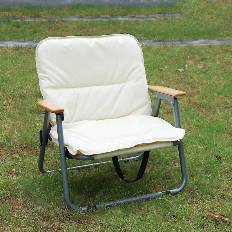 Silla de camping plegable de acero al carbono rectangular minimalista moderna con respaldo y reposabrazos de tela Oxford para jardín 