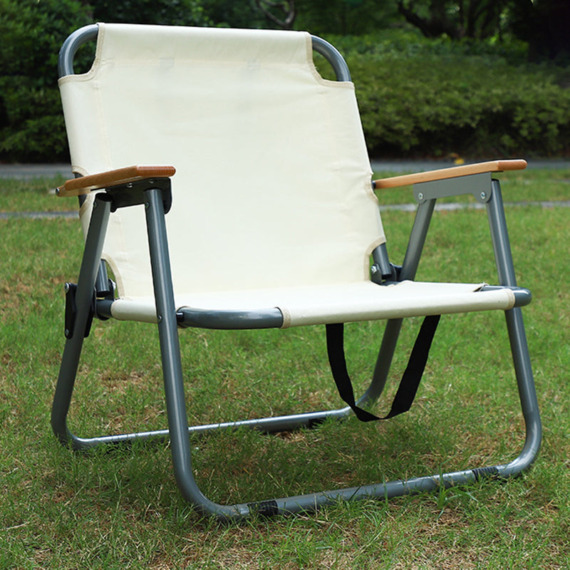 Silla de camping plegable de acero al carbono rectangular minimalista moderna con respaldo y reposabrazos de tela Oxford para jardín 