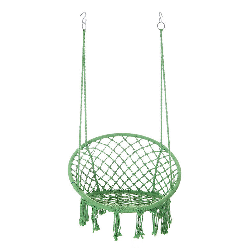 Contemporary Coastal Round Cotton Rope Steel Outdoor Hanging Chair Backrest Armless For Garden