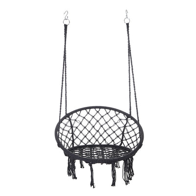 Contemporary Coastal Round Cotton Rope Steel Outdoor Hanging Chair Backrest Armless For Garden