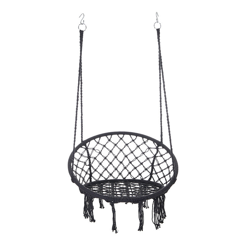 Contemporary Coastal Round Cotton Rope Steel Outdoor Hanging Chair Backrest Armless For Garden