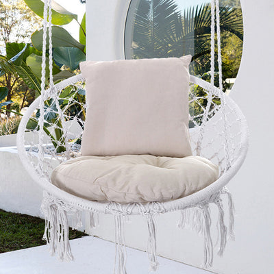 Contemporary Coastal Round Cotton Rope Steel Outdoor Hanging Chair Backrest Armless For Garden
