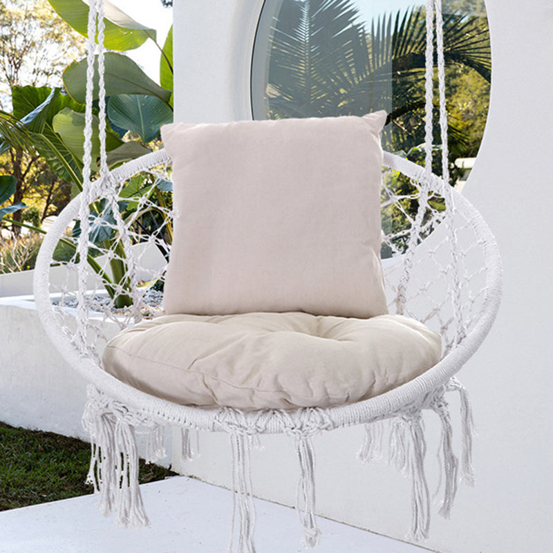 Contemporary Coastal Round Cotton Rope Steel Outdoor Hanging Chair Backrest Armless For Garden