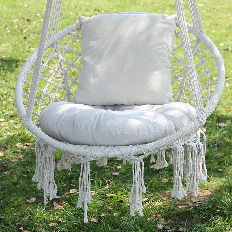 Contemporary Coastal Round Cotton Rope Steel Outdoor Hanging Chair Backrest Armless For Garden