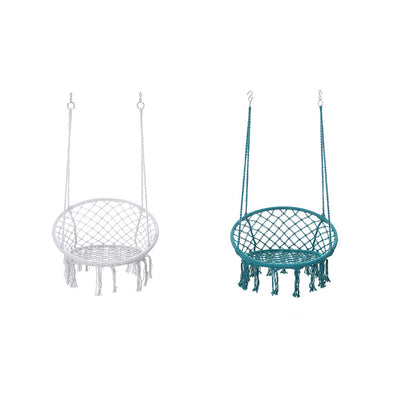 Contemporary Coastal Round Cotton Rope Steel Outdoor Hanging Chair Backrest Armless For Garden