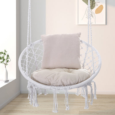 Contemporary Coastal Round Cotton Rope Steel Outdoor Hanging Chair Backrest Armless For Garden