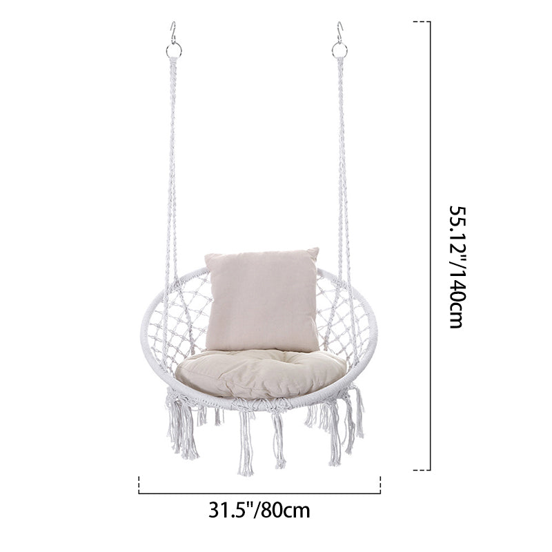 Contemporary Coastal Round Cotton Rope Steel Outdoor Hanging Chair Backrest Armless For Garden
