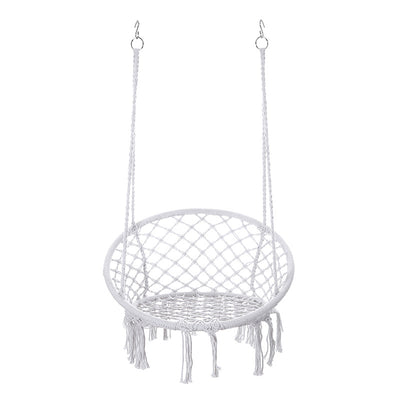 Contemporary Coastal Round Cotton Rope Steel Outdoor Hanging Chair Backrest Armless For Garden