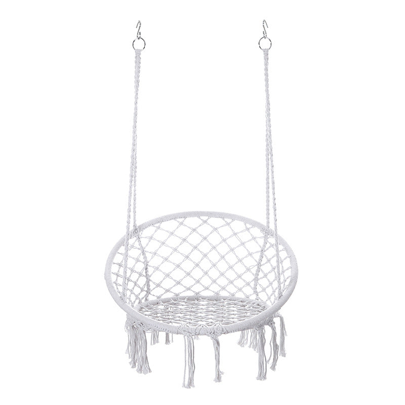 Contemporary Coastal Round Cotton Rope Steel Outdoor Hanging Chair Backrest Armless For Garden