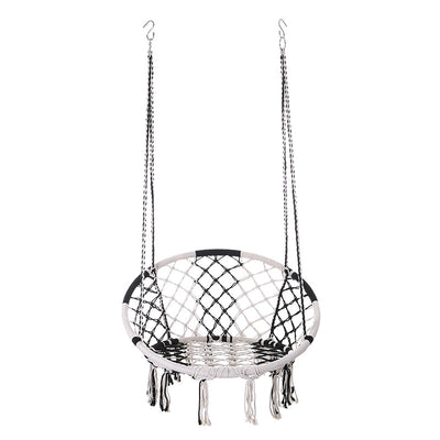 Contemporary Coastal Round Cotton Rope Steel Outdoor Hanging Chair Backrest Armless For Garden