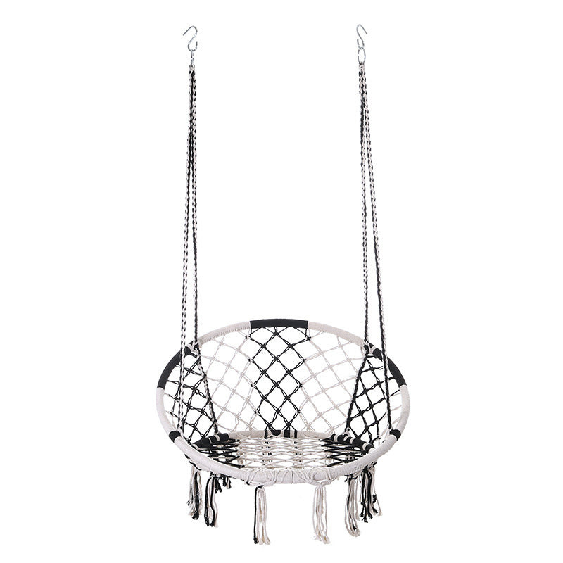 Contemporary Coastal Round Cotton Rope Steel Outdoor Hanging Chair Backrest Armless For Garden