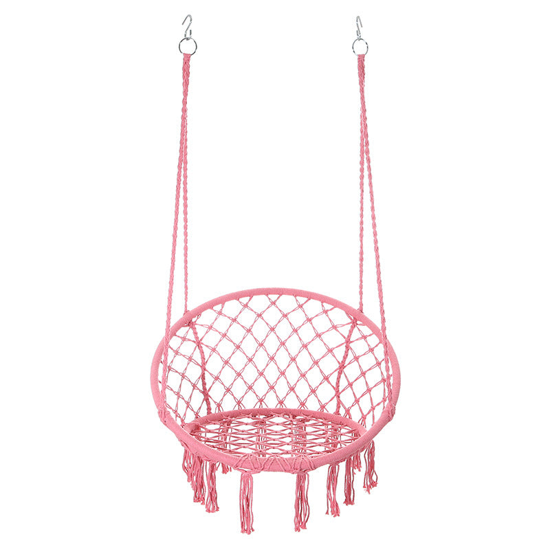 Contemporary Coastal Round Cotton Rope Steel Outdoor Hanging Chair Backrest Armless For Garden