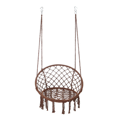 Contemporary Coastal Round Cotton Rope Steel Outdoor Hanging Chair Backrest Armless For Garden