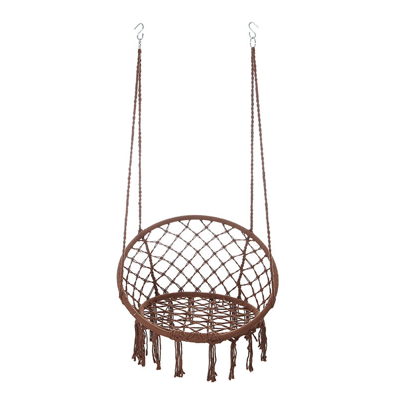 Contemporary Coastal Round Cotton Rope Steel Outdoor Hanging Chair Backrest Armless For Garden
