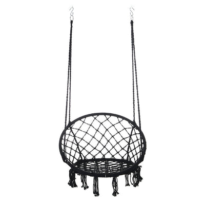 Contemporary Coastal Round Cotton Rope Steel Outdoor Hanging Chair Backrest Armless For Garden