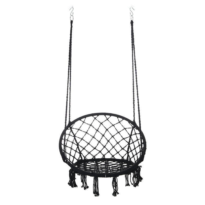 Contemporary Coastal Round Cotton Rope Steel Outdoor Hanging Chair Backrest Armless For Garden