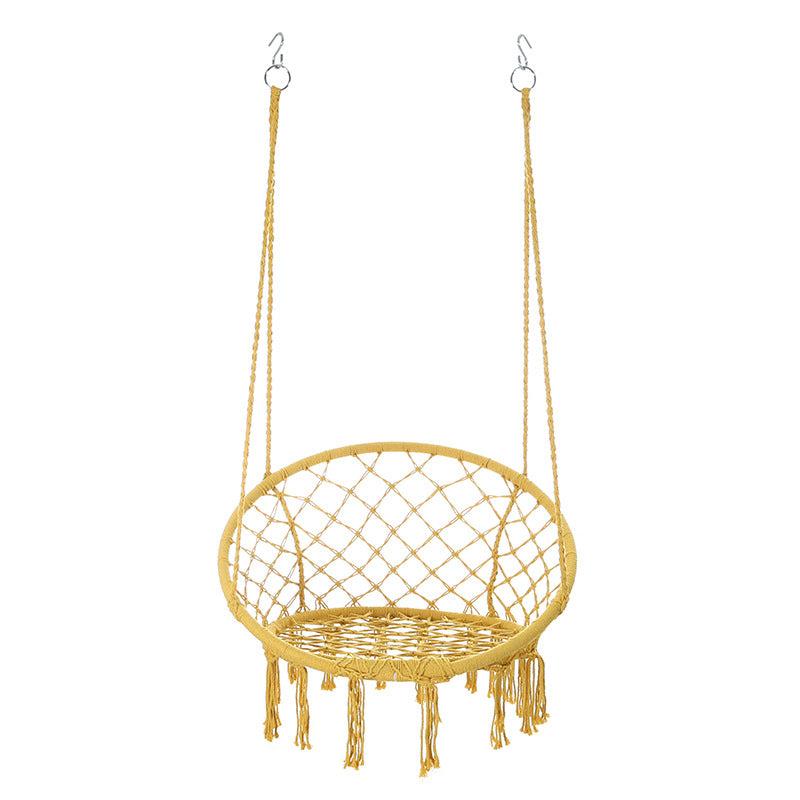 Contemporary Coastal Round Cotton Rope Steel Outdoor Hanging Chair Backrest Armless For Garden
