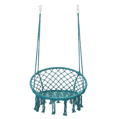 Contemporary Coastal Round Cotton Rope Steel Outdoor Hanging Chair Backrest Armless For Garden