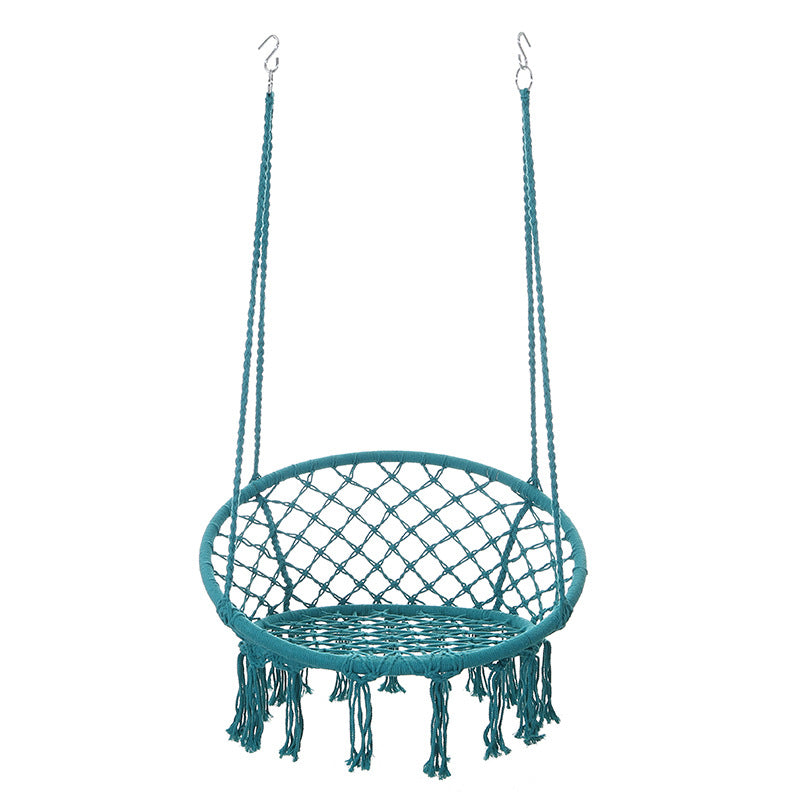 Contemporary Coastal Round Cotton Rope Steel Outdoor Hanging Chair Backrest Armless For Garden