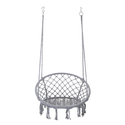 Contemporary Coastal Round Cotton Rope Steel Outdoor Hanging Chair Backrest Armless For Garden