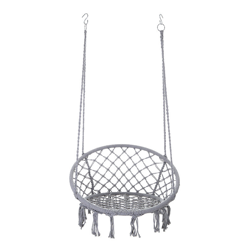 Contemporary Coastal Round Cotton Rope Steel Outdoor Hanging Chair Backrest Armless For Garden