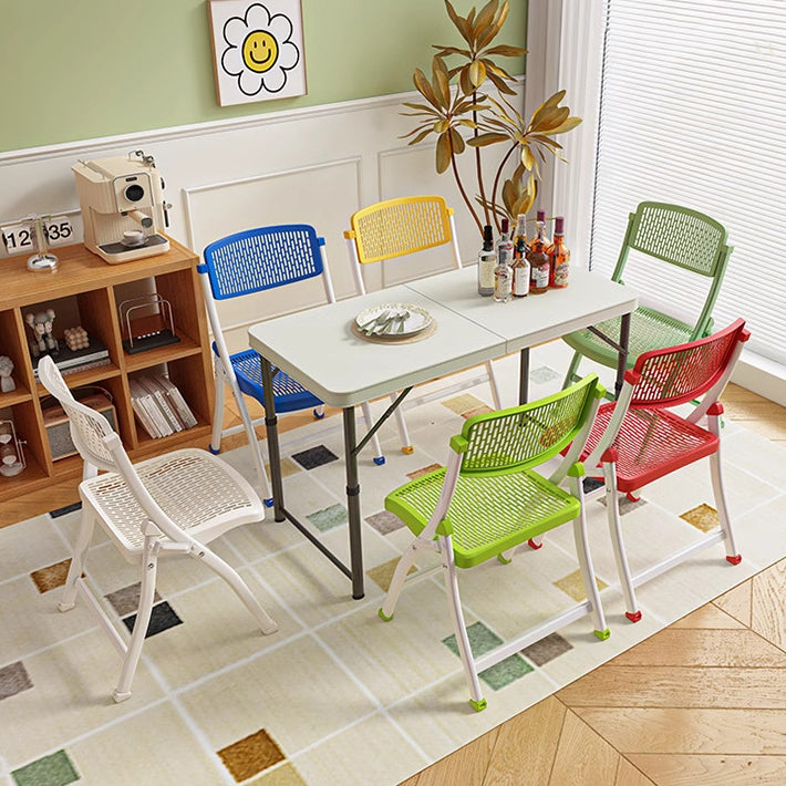 Silla Plegable de Escritorio de Metal de Carbono de Rejilla de Simplicidad Moderna de Acero PP Respaldo Sin Brazos Para Oficina en Casa 