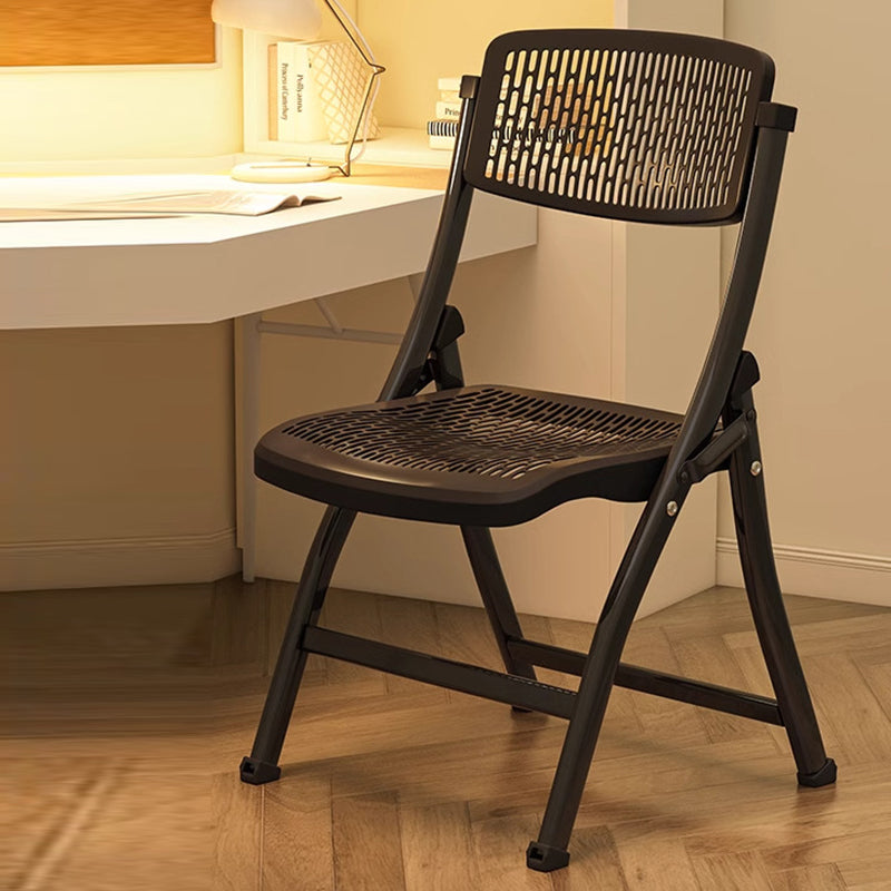Silla Plegable de Escritorio de Metal de Carbono de Rejilla de Simplicidad Moderna de Acero PP Respaldo Sin Brazos Para Oficina en Casa 
