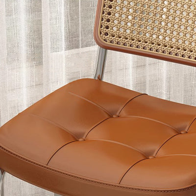 Traditional Vintage Arc Stainless Steel Faux Oil Wax Leather Sponge Plastic Rattan Weaving Dining Chair Backrest Armless For Dining Room
