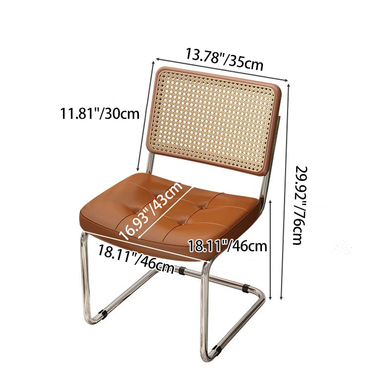 Traditional Vintage Arc Stainless Steel Faux Oil Wax Leather Sponge Plastic Rattan Weaving Dining Chair Backrest Armless For Dining Room