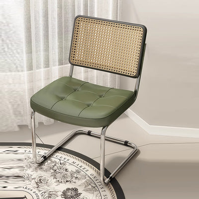Traditional Vintage Arc Stainless Steel Faux Oil Wax Leather Sponge Plastic Rattan Weaving Dining Chair Backrest Armless For Dining Room